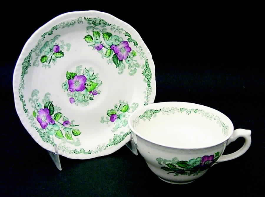 Apple Blossom Green Flat Cup & Saucer Set by Ridgway (Ridgways)-1