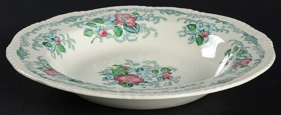 Apple Blossom Green Rim Soup Bowl by Ridgway (Ridgways)-1