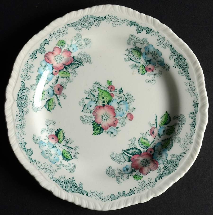 Apple Blossom Green Bread & Butter Plate by Ridgway (Ridgways)-1