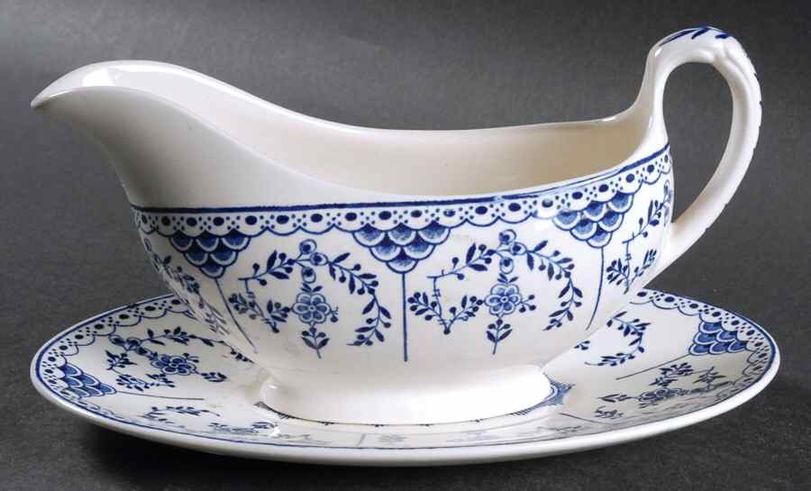 Blue Danish Gravy Boat & Underplate by Ridgway (Ridgways)-1