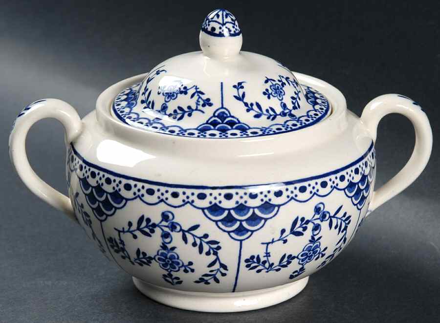 Blue Danish Sugar Bowl & Lid by Ridgway (Ridgways)-1