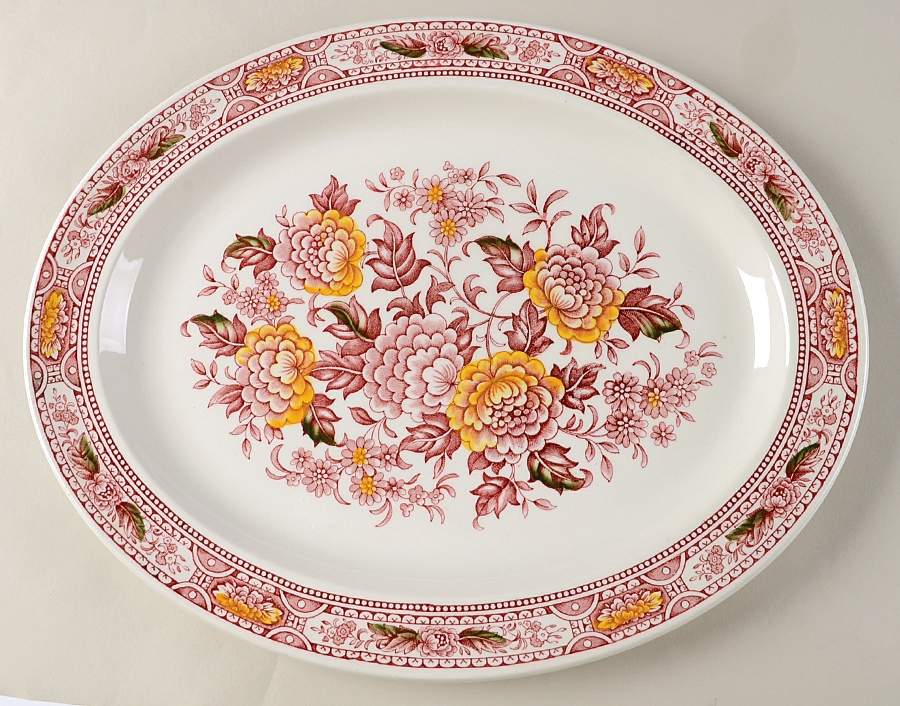 Canterbury Red Multicolor 14" Oval Serving Platter by Ridgway (Ridgways)-1