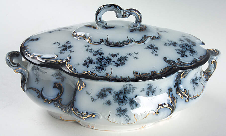 Chiswick (Flow Blue) Oval Tureen & Lid by Ridgway (Ridgways)-1
