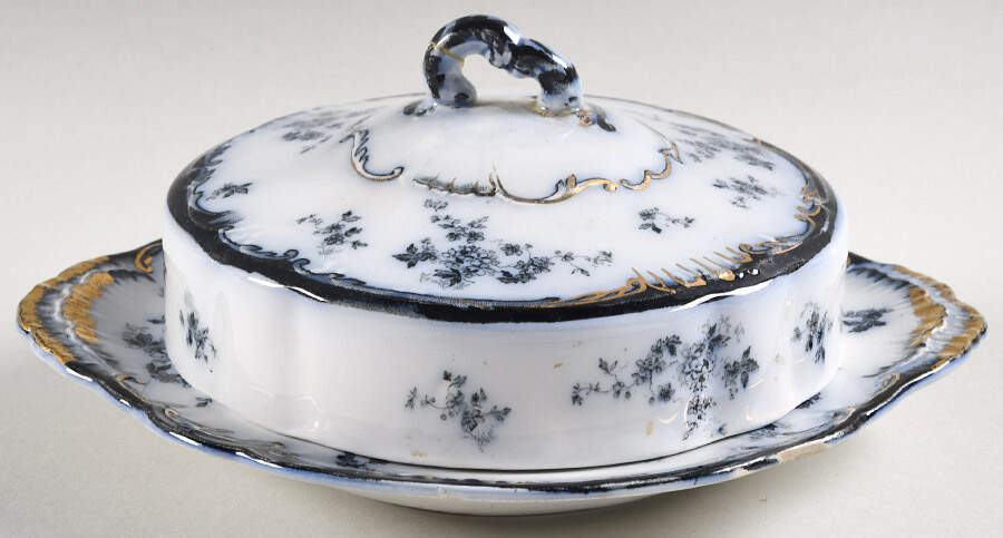 Chiswick (Flow Blue) Round Covered Butter by Ridgway (Ridgways)-1
