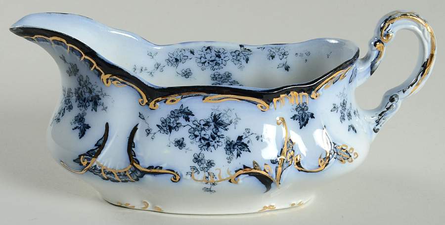 Chiswick (Flow Blue) Gravy Boat by Ridgway (Ridgways)-1