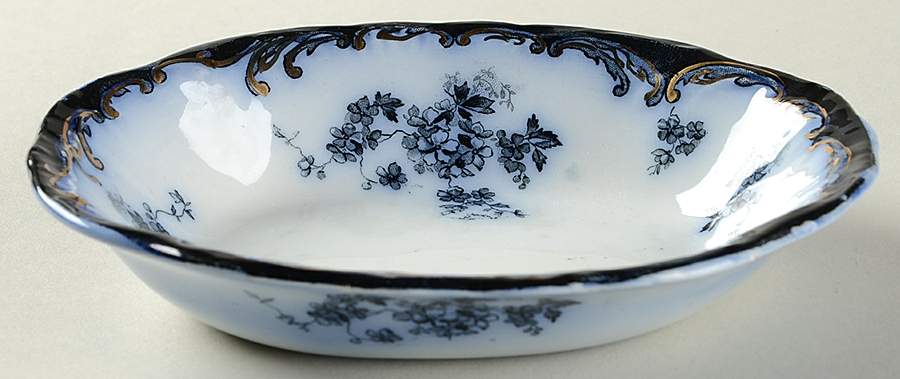 Chiswick (Flow Blue) Oval Fruit/Dessert Bowl by Ridgway (Ridgways)-1