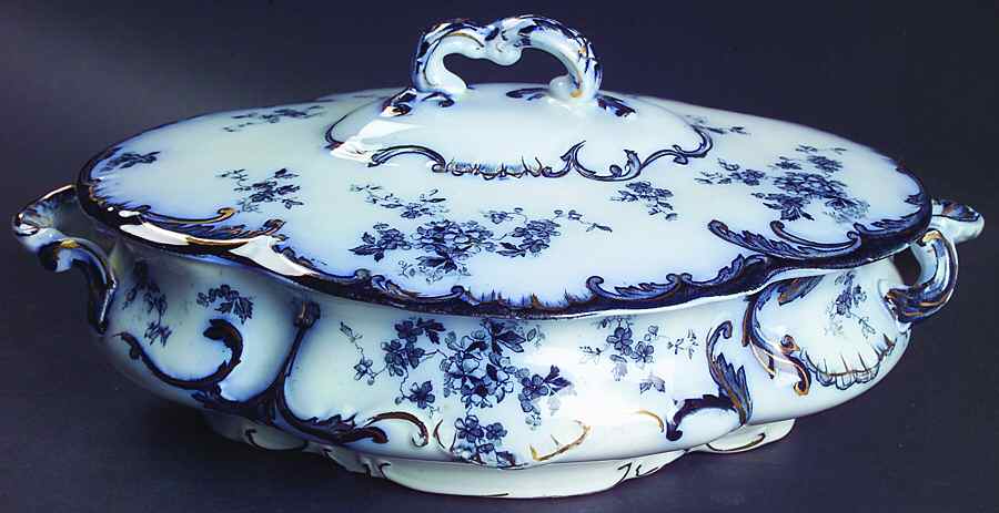 Chiswick (Flow Blue) Oval Covered Vegetable by Ridgway (Ridgways)-1
