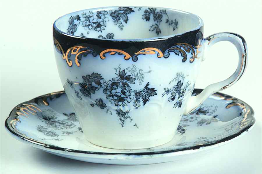 Chiswick (Flow Blue) Flat Demitasse Cup & Saucer Set by Ridgway (Ridgways)-1