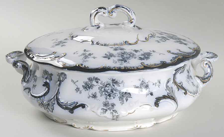 Chiswick (Flow Blue) Round Covered Vegetable by Ridgway (Ridgways)-1