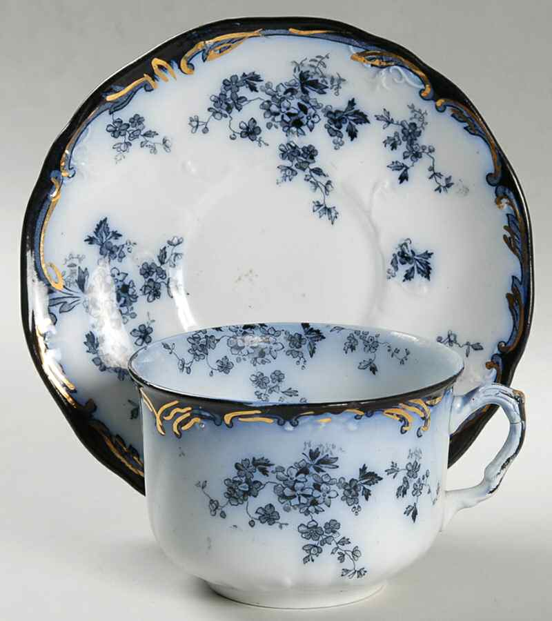 Chiswick (Flow Blue) Flat Cup & Saucer Set by Ridgway (Ridgways)-1