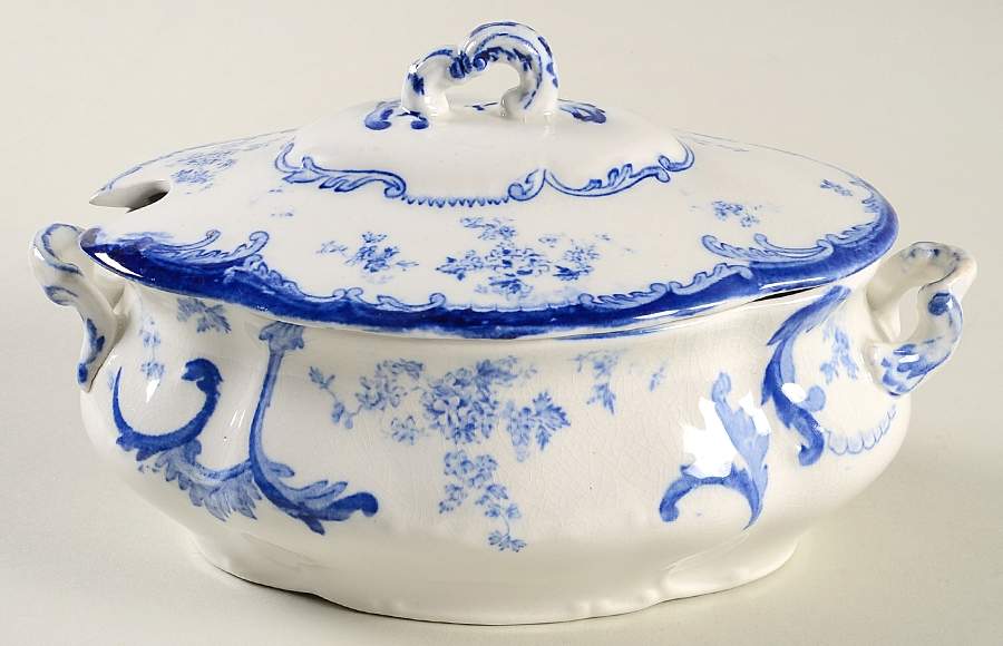 Chiswick (Flow Blue) Sauce Boat & Lid by Ridgway (Ridgways)-1