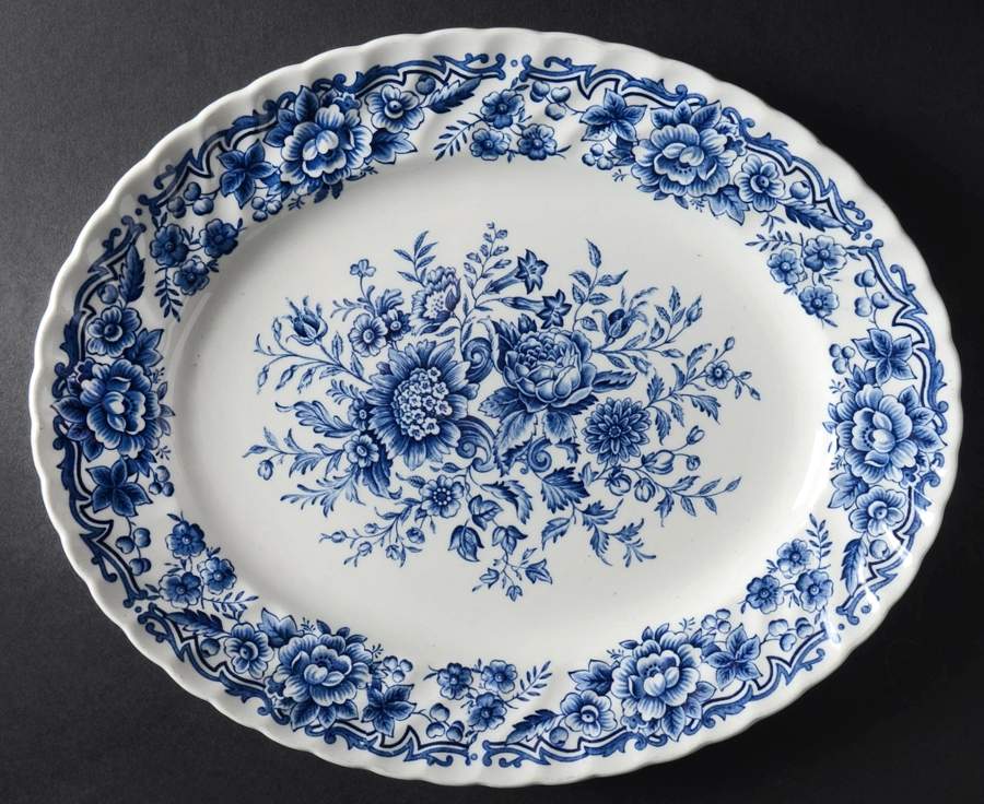Clifton Blue and White 11" Oval Serving Platter by Ridgway (Ridgways)-1