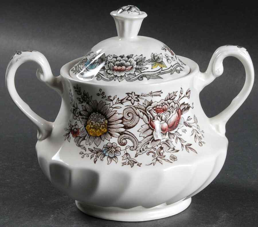 Clifton Multicolor Sugar Bowl & Lid by Ridgway (Ridgways)-1