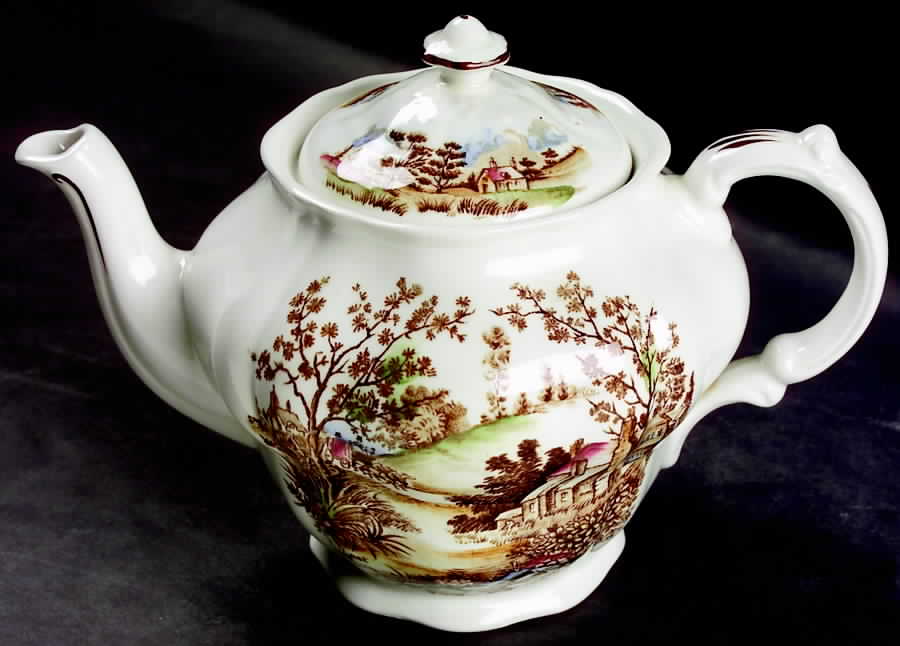 Coaching Days Multicolor (White) Teapot & Lid by Ridgway (Ridgways)-1