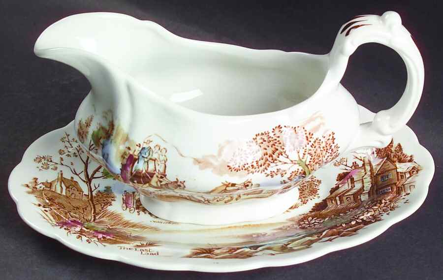 Coaching Days Multicolor (White) Gravy Boat & Underplate by Ridgway (Ridgways)-1