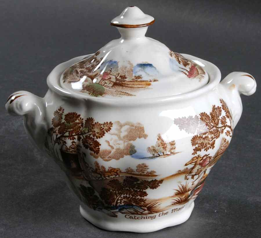 Coaching Days Multicolor (White) Sugar Bowl & Lid by Ridgway (Ridgways)-1