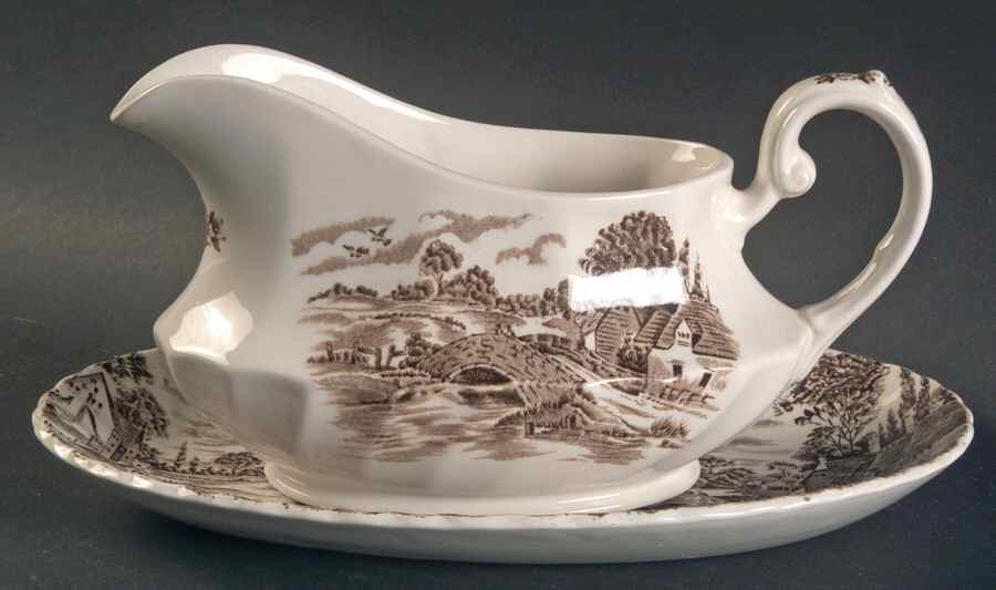 Country Days Brown Gravy Boat & Underplate/Relish by Ridgway (Ridgways)-1
