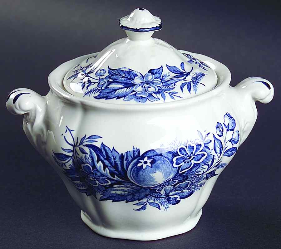 Devon Fruit Blue Sugar Bowl & Lid by Ridgway (Ridgways)-1