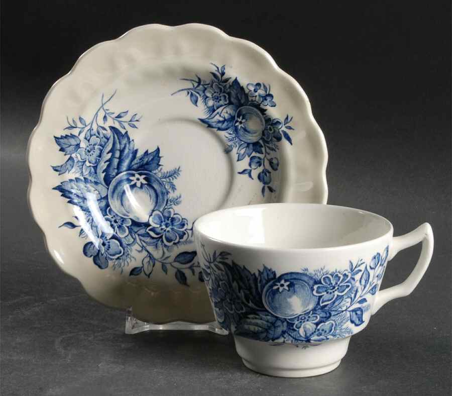 Devon Fruit Blue Flat Cup & Saucer Set by Ridgway (Ridgways)-1