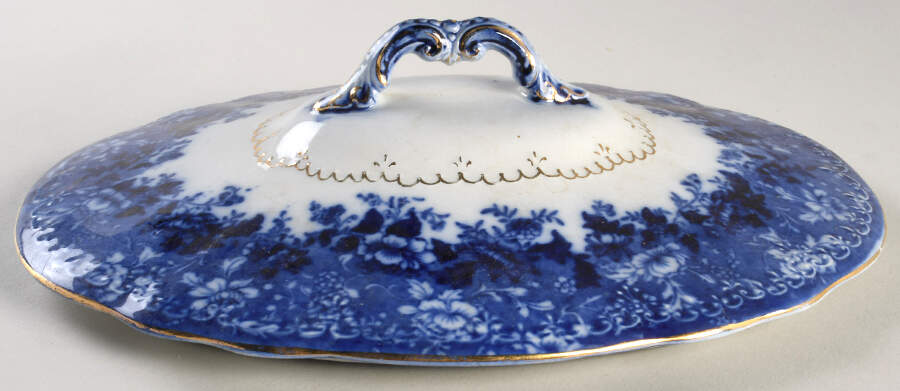 Dundee (Flow Blue) Lid for Oval Vegetable by Ridgway (Ridgways)-1