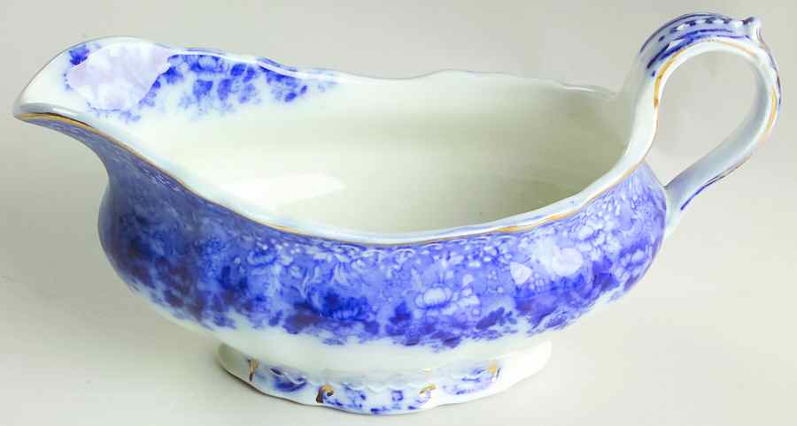 Dundee (Flow Blue) Gravy Boat by Ridgway (Ridgways)-1