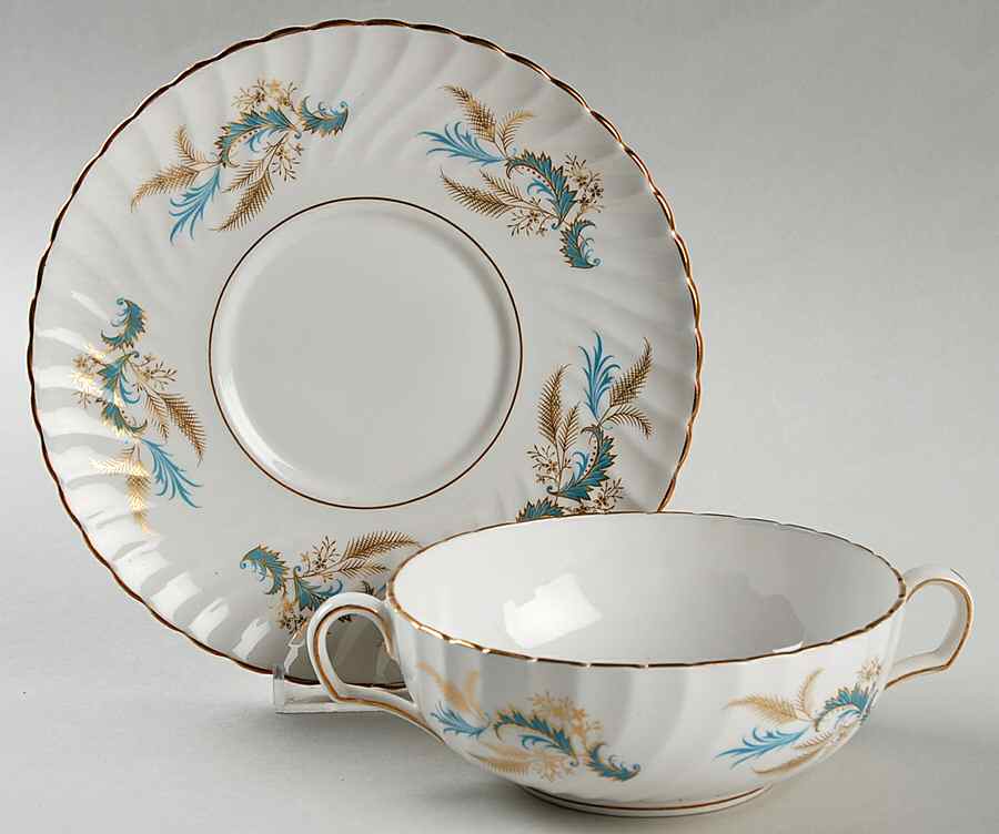 Golden Rhapsody Flat Cream Soup Bowl & Saucer Set by Ridgway (Ridgways)-1