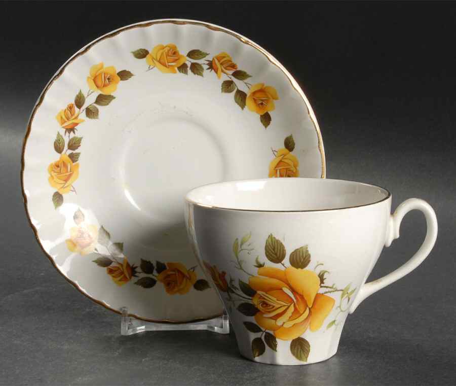 Golden Rose Flat Cup & Saucer Set by Ridgway (Ridgways)-1