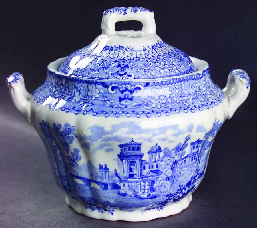 Grecian Blue Sugar Bowl & Lid by Ridgway (Ridgways)-1
