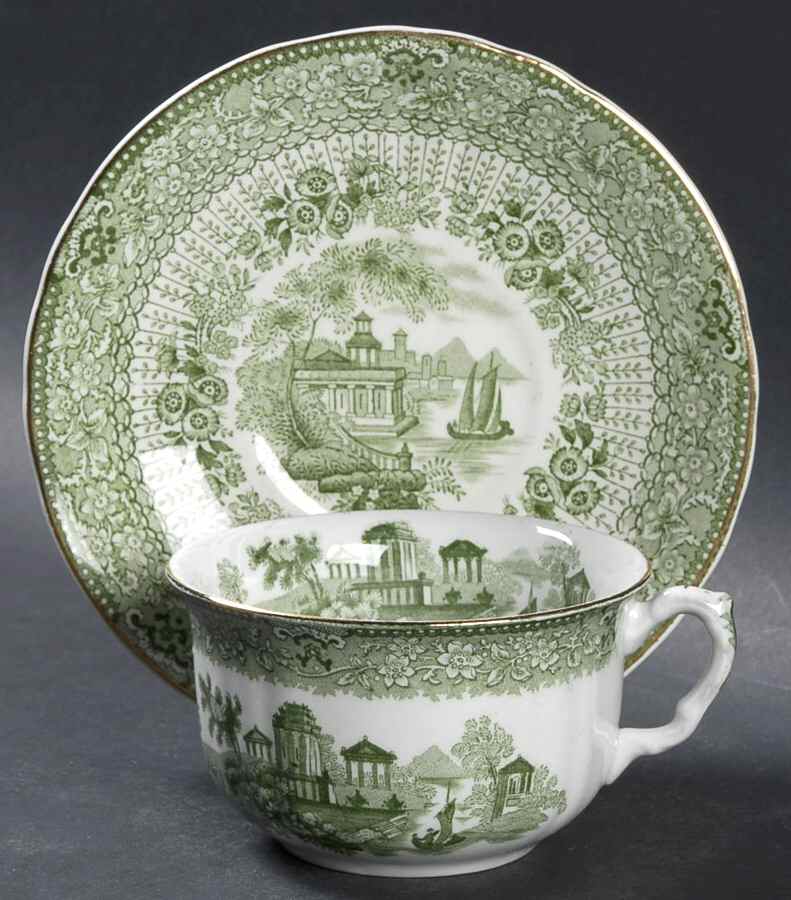 Grecian Green Flat Cup & Saucer Set by Ridgway (Ridgways)-1