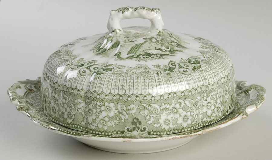 Grecian Green Round Covered Butter by Ridgway (Ridgways)-1
