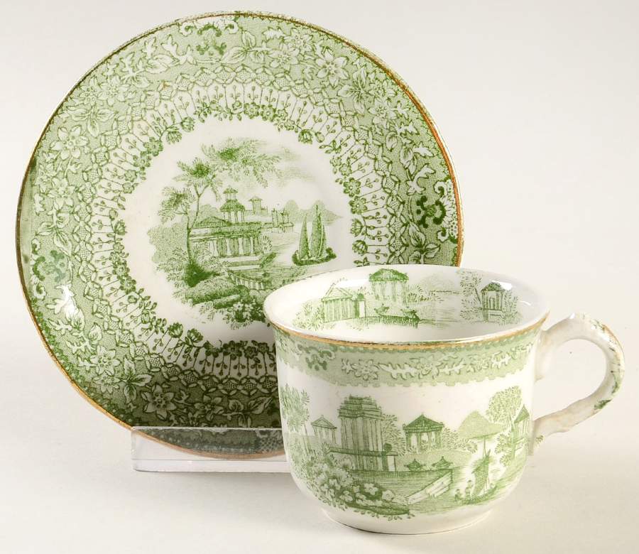 Grecian Green Flat Demitasse Cup & Saucer Set by Ridgway (Ridgways)-1