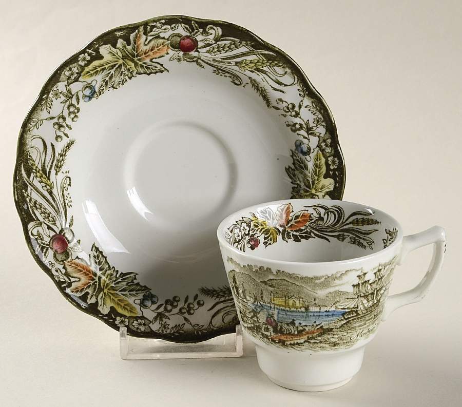 Heritage Green Multicolor Flat Demitasse Cup & Saucer Set by Ridgway (Ridgways)-1