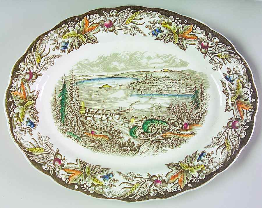 Heritage Green Multicolor 13" Oval Serving Platter by Ridgway (Ridgways)-1