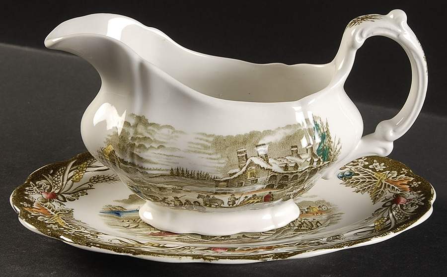 Heritage Green Multicolor Gravy Boat & Underplate/Relish by Ridgway (Ridgways)-1