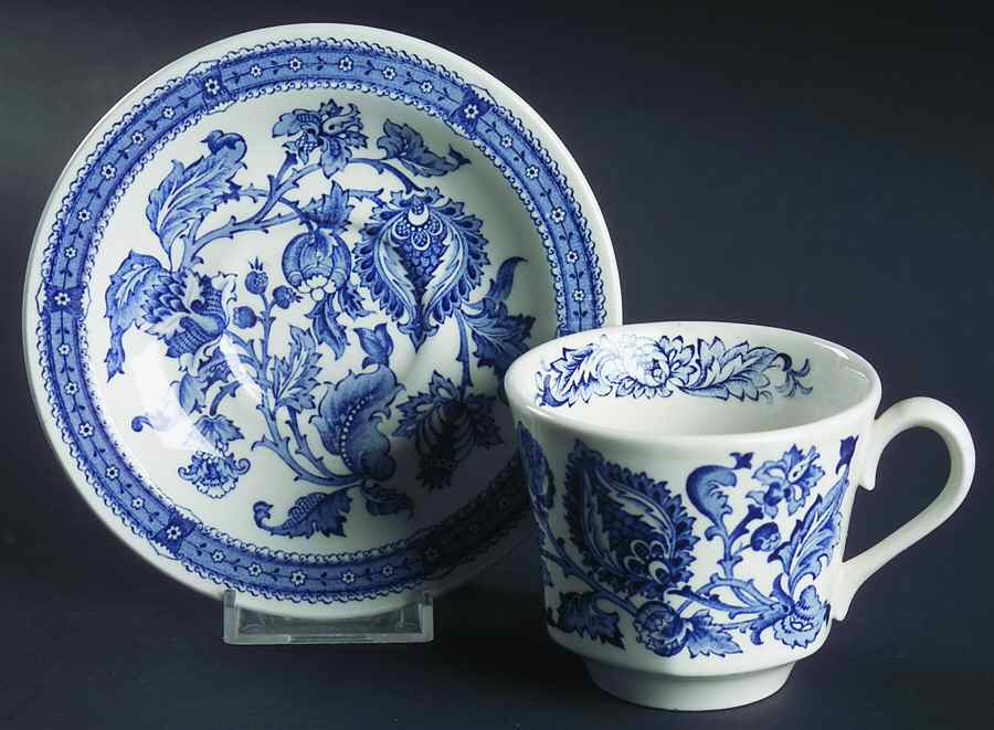 Jacobean Blue Flat Cup & Saucer Set by Ridgway (Ridgways)-1