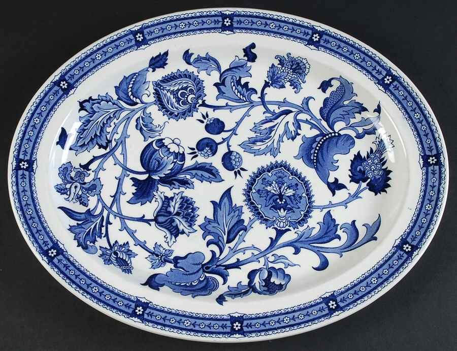 Jacobean Blue 14" Oval Serving Platter by Ridgway (Ridgways)-1