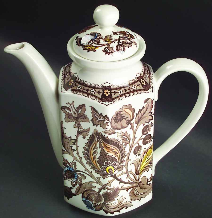 Jacobean Brown Coffee Pot & Lid by Ridgway (Ridgways)-1