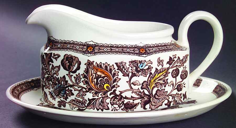 Jacobean Brown Gravy Boat & Underplate/Relish by Ridgway (Ridgways)-1