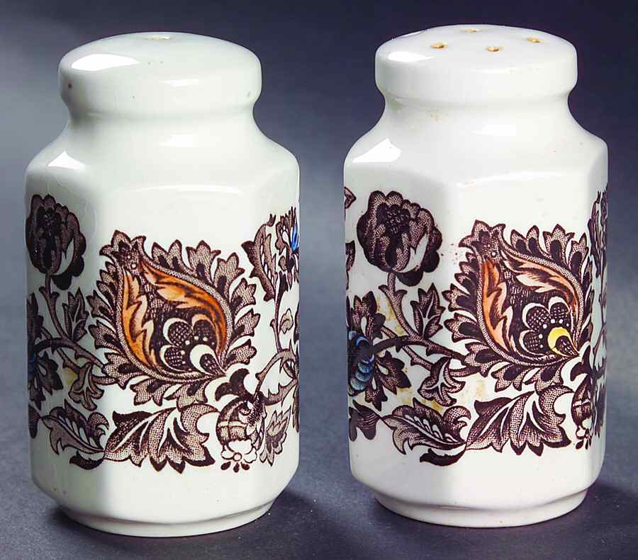 Jacobean Brown Salt & Pepper Set by Ridgway (Ridgways)-1