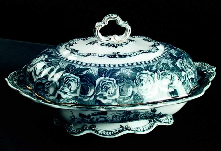Josephine (Flow Blue) Oval Covered Vegetable by Ridgway (Ridgways)-1