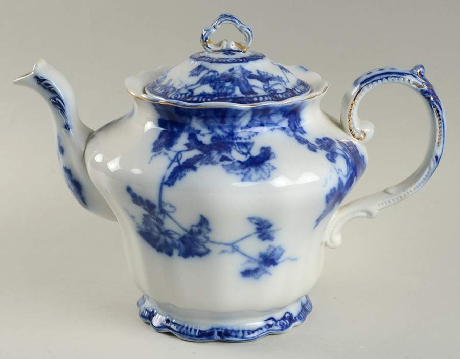Lonsdale (Flow Blue, Gold Trim) Teapot & Lid by Ridgway (Ridgways)-1
