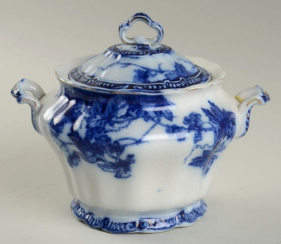 Lonsdale (Flow Blue, Gold Trim) Sugar Bowl & Lid by Ridgway (Ridgways)-1
