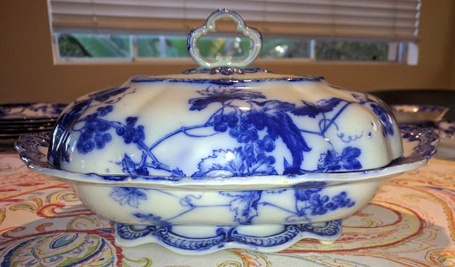 Lonsdale (Flow Blue, Gold Trim) Oval Covered Vegetable by Ridgway (Ridgways)-1