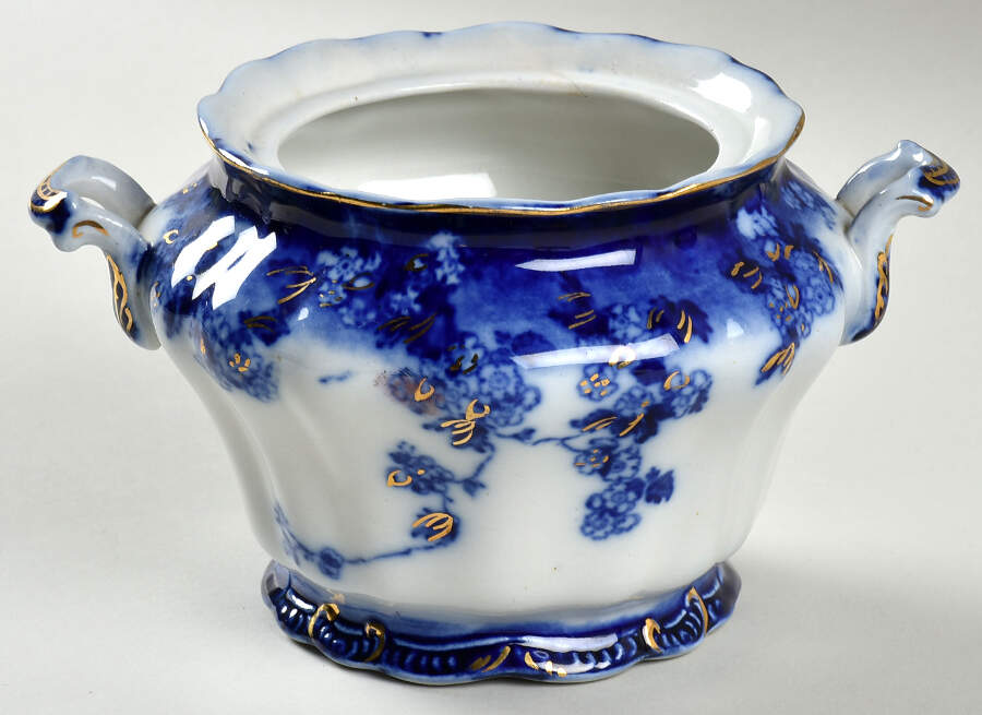 Lugano (Flow Blue) Sugar Bowl No Lid by Ridgway (Ridgways)-1