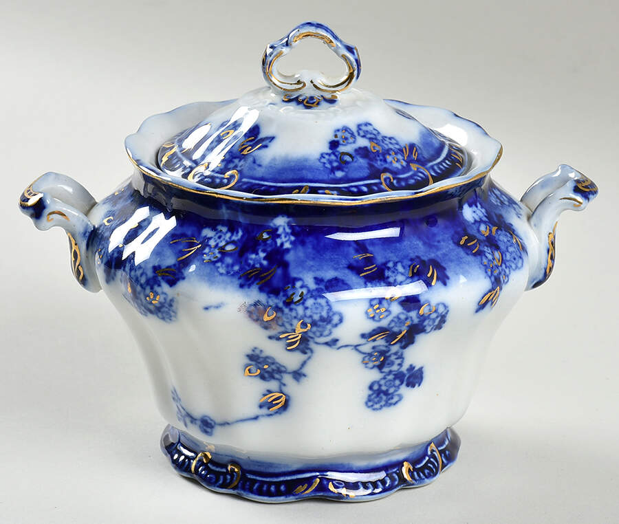 Lugano (Flow Blue) Sugar Bowl & Lid by Ridgway (Ridgways)-1
