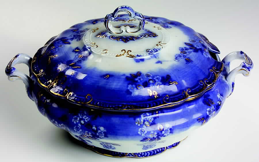 Lugano (Flow Blue) Tureen &  Lid by Ridgway (Ridgways)-1