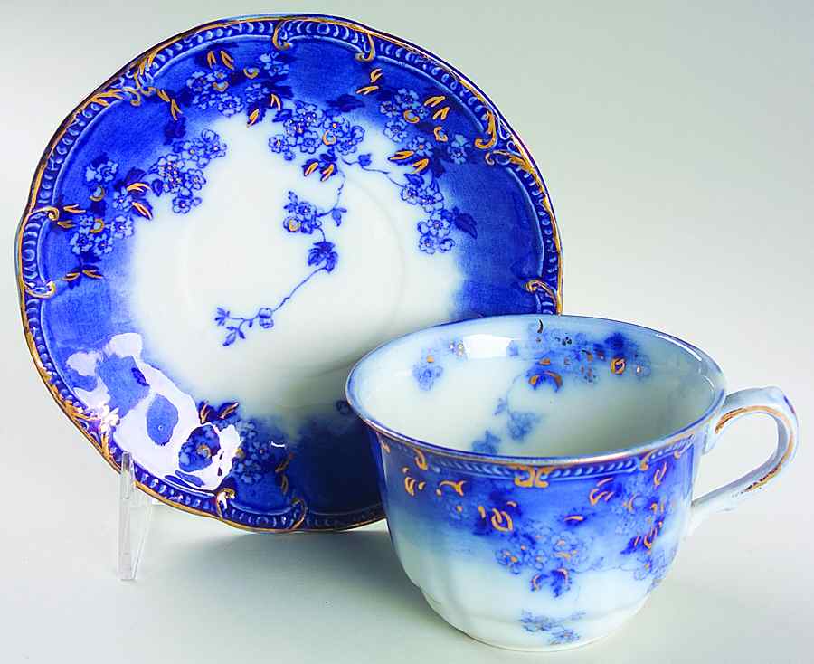 Lugano (Flow Blue) Oversized Cup & Saucer Set by Ridgway (Ridgways)-1