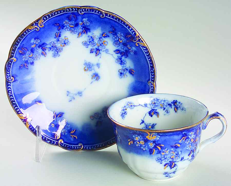 Lugano (Flow Blue) Flat Cup & Saucer Set by Ridgway (Ridgways)-1
