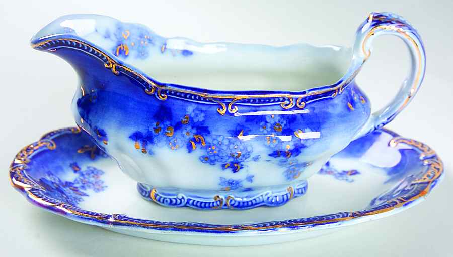 Lugano (Flow Blue) Gravy Boat & Underplate by Ridgway (Ridgways)-1
