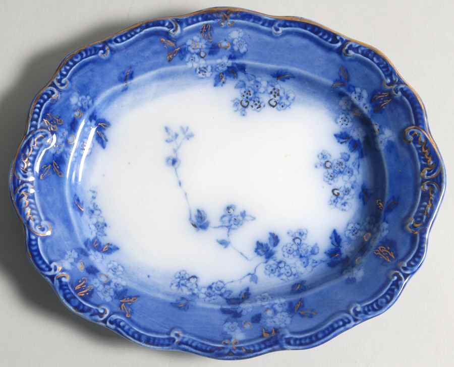 Lugano (Flow Blue) 9" Oval Serving Platter by Ridgway (Ridgways)-1